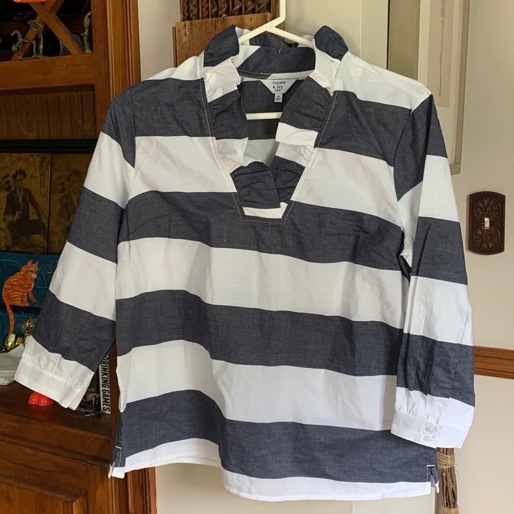 Crown& Ivy petites ruffle neck top. Worn once.
